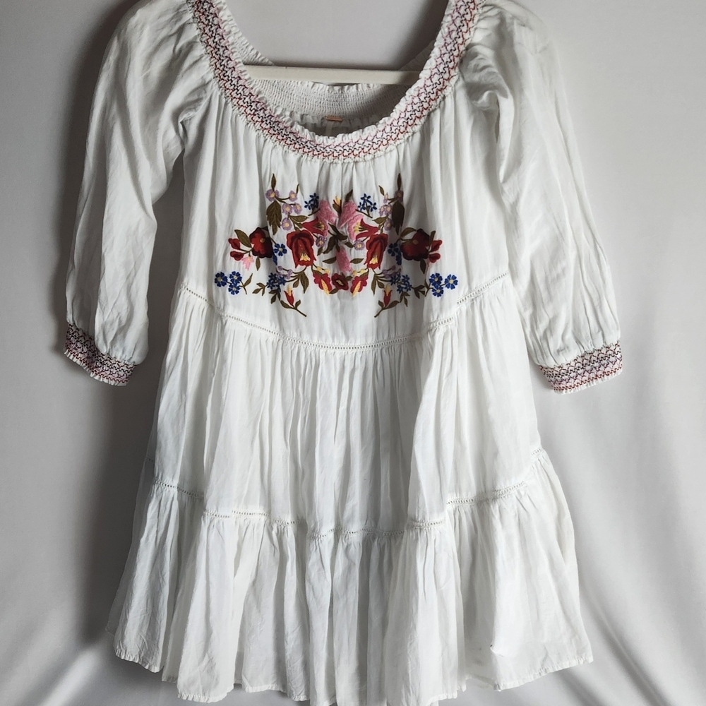 Free People Sunbeams Mini Dress Size XS Off Shoulder Embroidered Boho Peasant